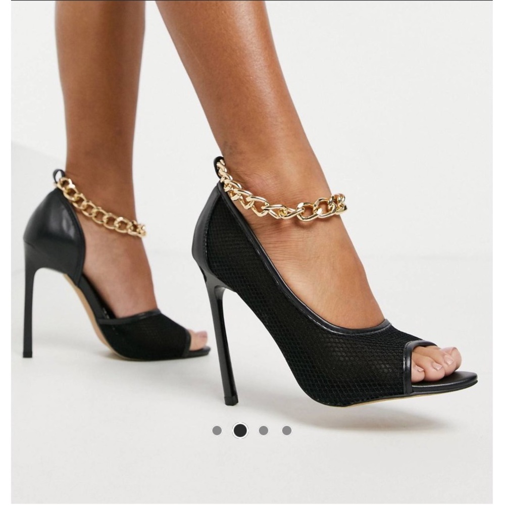 NWT ASOS DESIGN Papaya peep toe chain detail high shoes in black